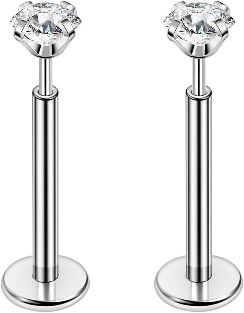 PunkTracker 16g/18g/20g Titanium Steel Threadless Flat Back Cartilage Earrings for Helix/Tragus/Conch/Daith/Earlobe - Nose Studs Lip Rings Labret Monroe Piercing Jewelry for Women Men 2PCS - Image 1